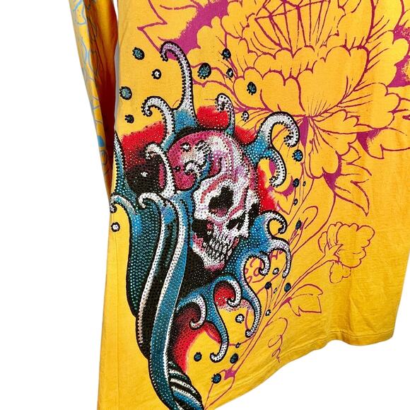 Ed Hardy by Christian Audigier Vintage Y2K Bling Skull Long Sleeve Graphic Shirt - Picture 3 of 7